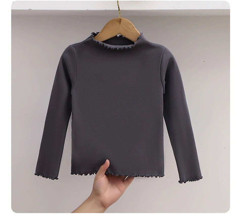 Children Clothing New Girls Base Shirt For Autumn and Winter Children Trendy Black Fungus Edge Solid Color Long Sleeved T-shirt - Astra Wear astrawear.ca