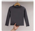 Children Clothing New Girls Base Shirt For Autumn and Winter Children Trendy Black Fungus Edge Solid Color Long Sleeved T-shirt - Astra Wear astrawear.ca