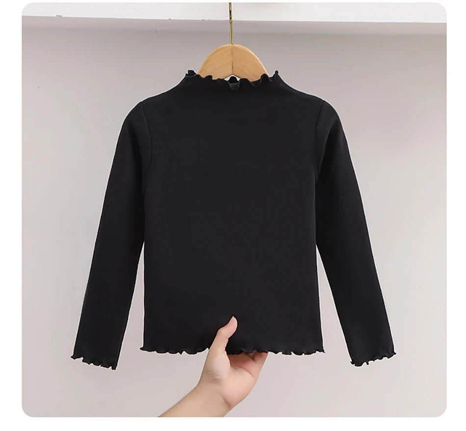 Children Clothing New Girls Base Shirt For Autumn and Winter Children Trendy Black Fungus Edge Solid Color Long Sleeved T-shirt - Astra Wear astrawear.ca