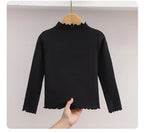 Children Clothing New Girls Base Shirt For Autumn and Winter Children Trendy Black Fungus Edge Solid Color Long Sleeved T-shirt - Astra Wear astrawear.ca