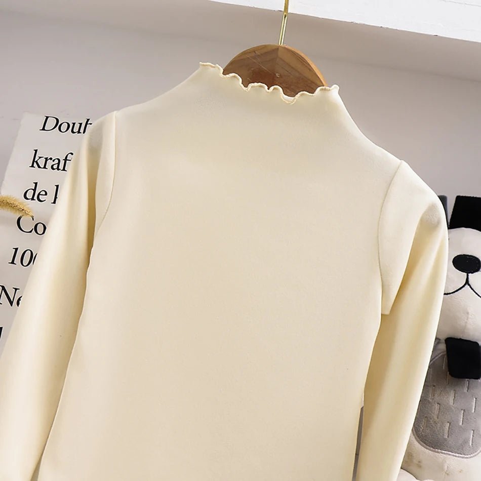 Children Clothing New Girls Base Shirt For Autumn and Winter Children Trendy Black Fungus Edge Solid Color Long Sleeved T-shirt - Astra Wear astrawear.ca