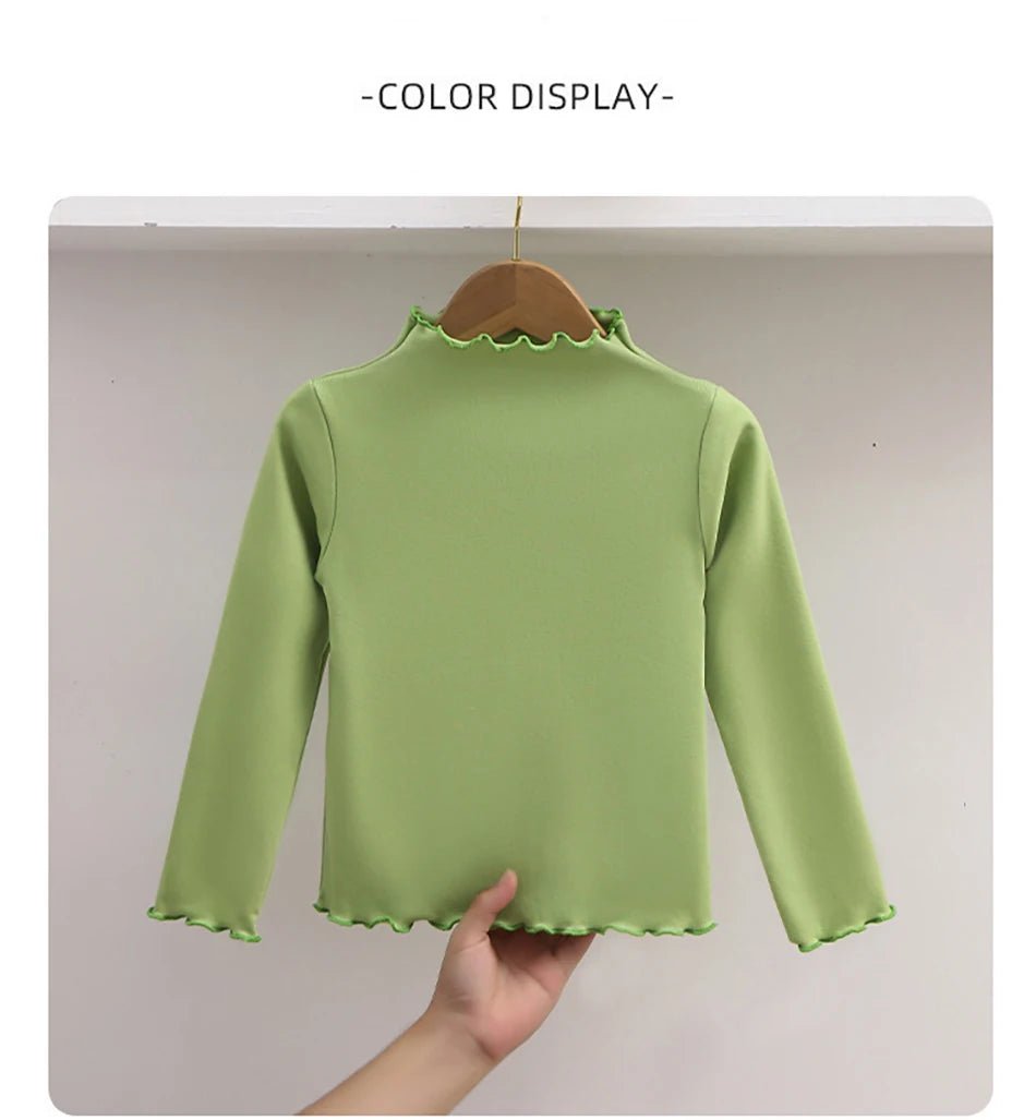 Children Clothing New Girls Base Shirt For Autumn and Winter Children Trendy Black Fungus Edge Solid Color Long Sleeved T-shirt - Astra Wear astrawear.ca
