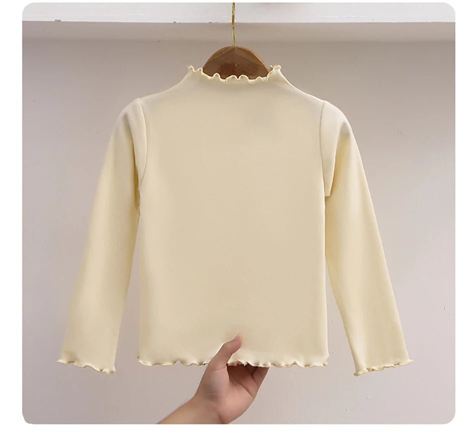 Children Clothing New Girls Base Shirt For Autumn and Winter Children Trendy Black Fungus Edge Solid Color Long Sleeved T-shirt - Astra Wear astrawear.ca