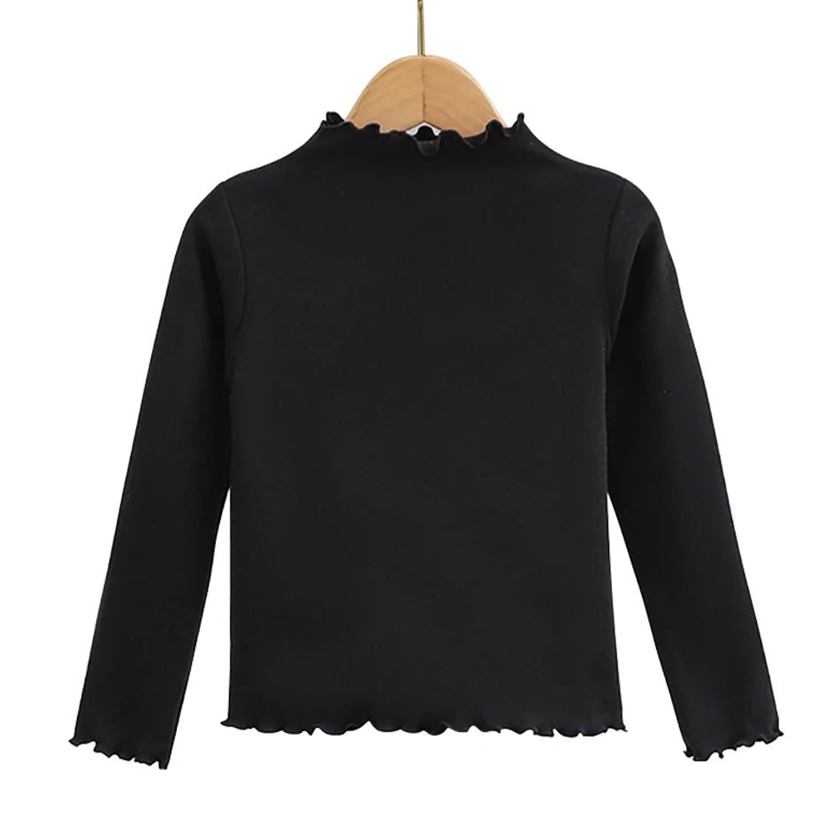 Children Clothing New Girls Base Shirt For Autumn and Winter Children Trendy Black Fungus Edge Solid Color Long Sleeved T-shirt - Astra Wear astrawear.ca