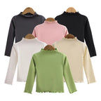 Children Clothing New Girls Base Shirt For Autumn and Winter Children Trendy Black Fungus Edge Solid Color Long Sleeved T-shirt - Astra Wear astrawear.ca