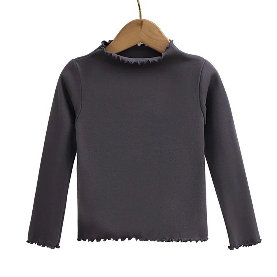 Children Clothing New Girls Base Shirt For Autumn and Winter Children Trendy Black Fungus Edge Solid Color Long Sleeved T-shirt - Astra Wear astrawear.ca