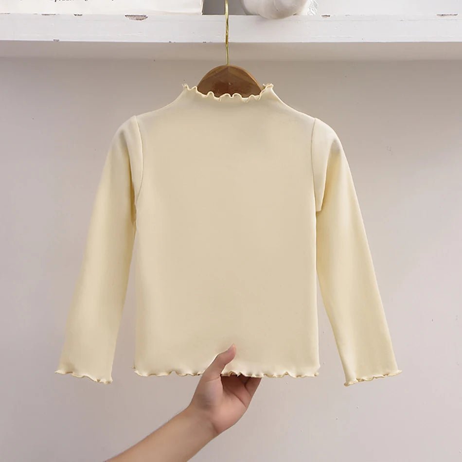 Children Clothing New Girls Base Shirt For Autumn and Winter Children Trendy Black Fungus Edge Solid Color Long Sleeved T-shirt - Astra Wear astrawear.ca