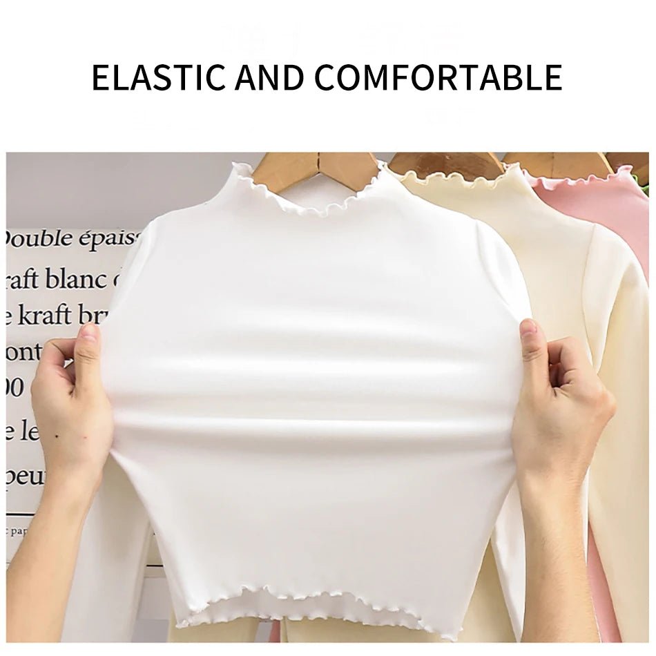 Children Clothing New Girls Base Shirt For Autumn and Winter Children Trendy Black Fungus Edge Solid Color Long Sleeved T-shirt - Astra Wear astrawear.ca