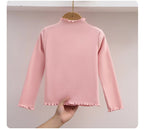 Children Clothing New Girls Base Shirt For Autumn and Winter Children Trendy Black Fungus Edge Solid Color Long Sleeved T-shirt - Astra Wear astrawear.ca
