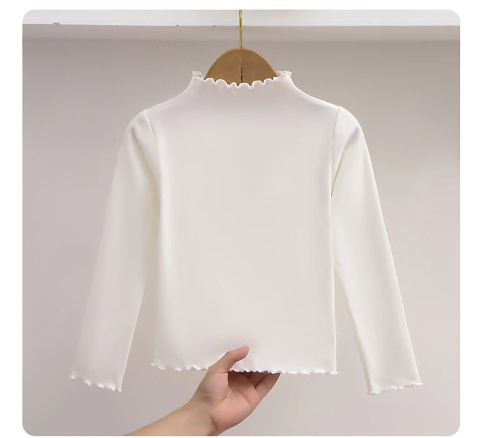 Children Clothing New Girls Base Shirt For Autumn and Winter Children Trendy Black Fungus Edge Solid Color Long Sleeved T-shirt - Astra Wear astrawear.ca