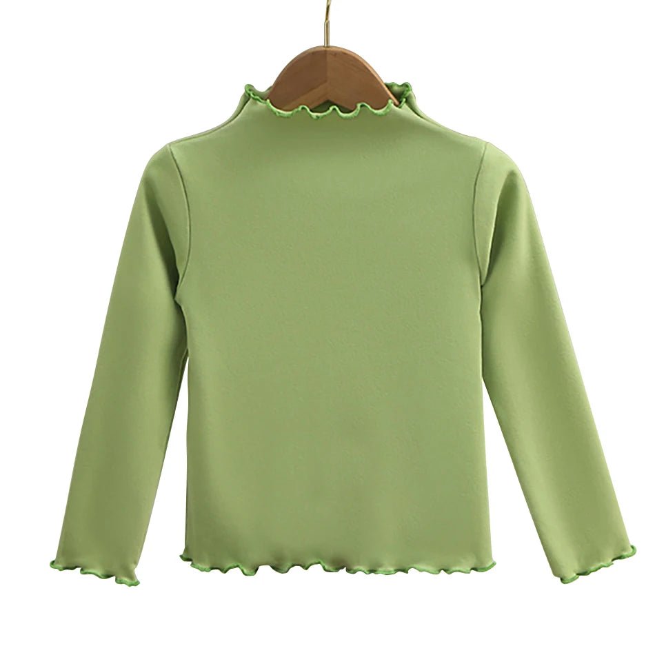 Children Clothing New Girls Base Shirt For Autumn and Winter Children Trendy Black Fungus Edge Solid Color Long Sleeved T-shirt - Astra Wear astrawear.ca