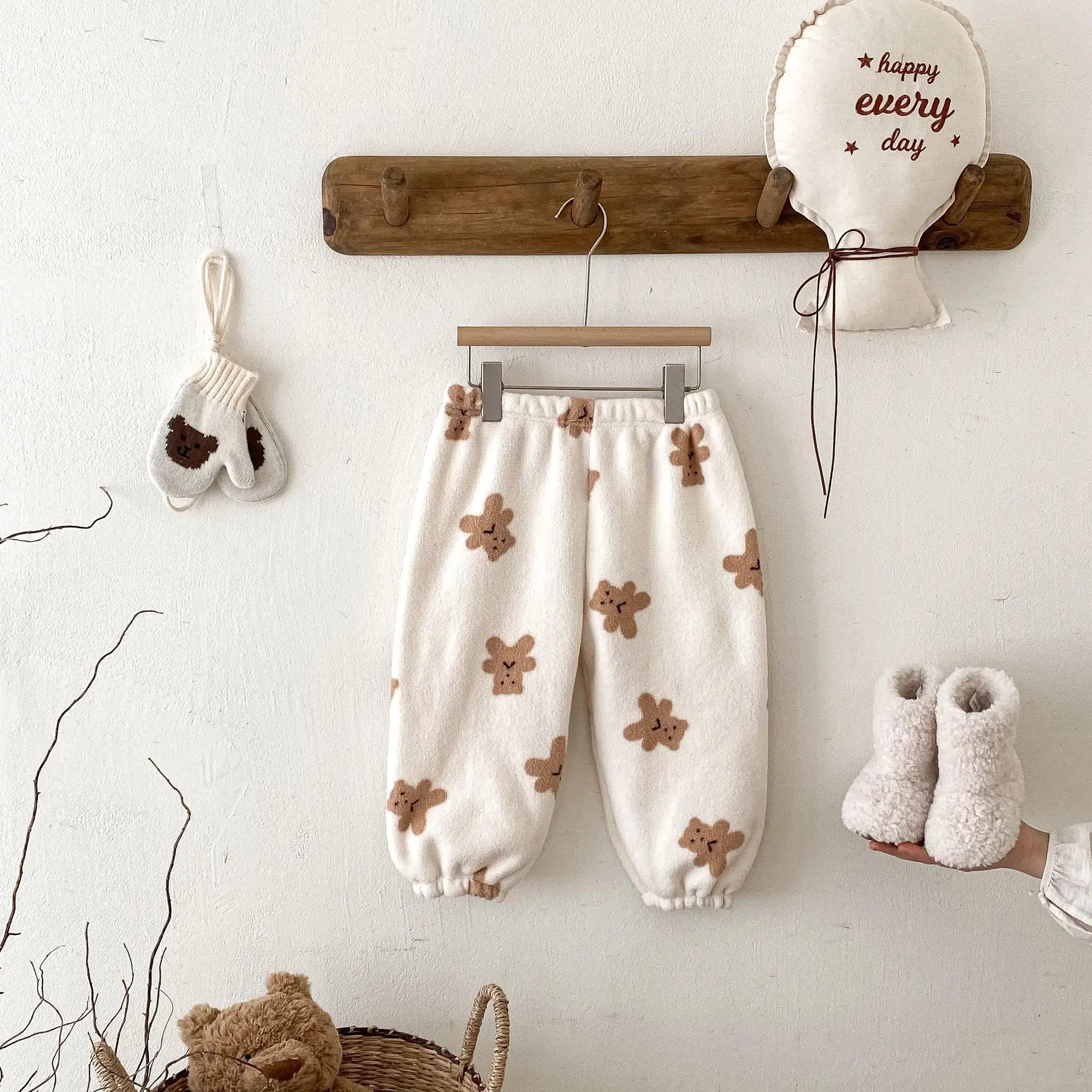 Children Cute Pajamas Pants Autumn Winter Plush Pants Loose Versatile Pants Baby Boys Girls Velvet Pants Toddler Home Clothes - Astra Wear astrawear.ca