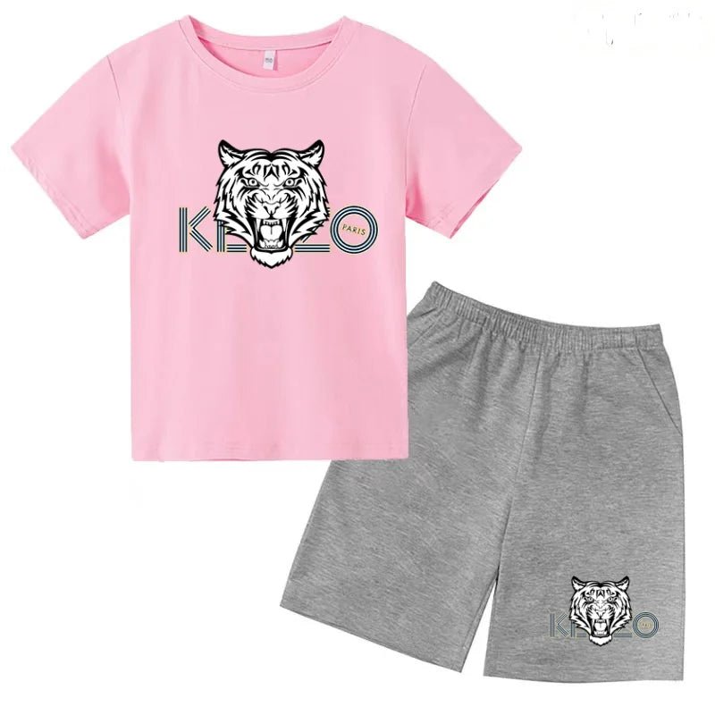 Children Summer Clothes Tiger Print T-shirt 3-12Yrs Boys Girls Short-sleeved Top+Shorts Casual Brand Fashion Sports Set Clothing - Astra Wear astrawear.ca
