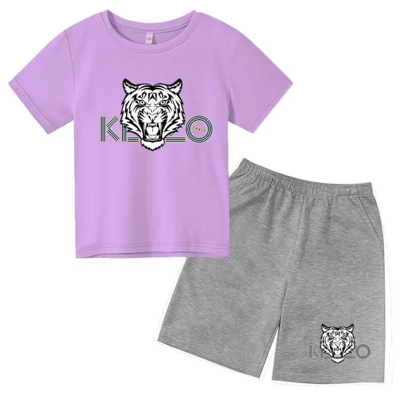 Children Summer Clothes Tiger Print T-shirt 3-12Yrs Boys Girls Short-sleeved Top+Shorts Casual Brand Fashion Sports Set Clothing - Astra Wear astrawear.ca