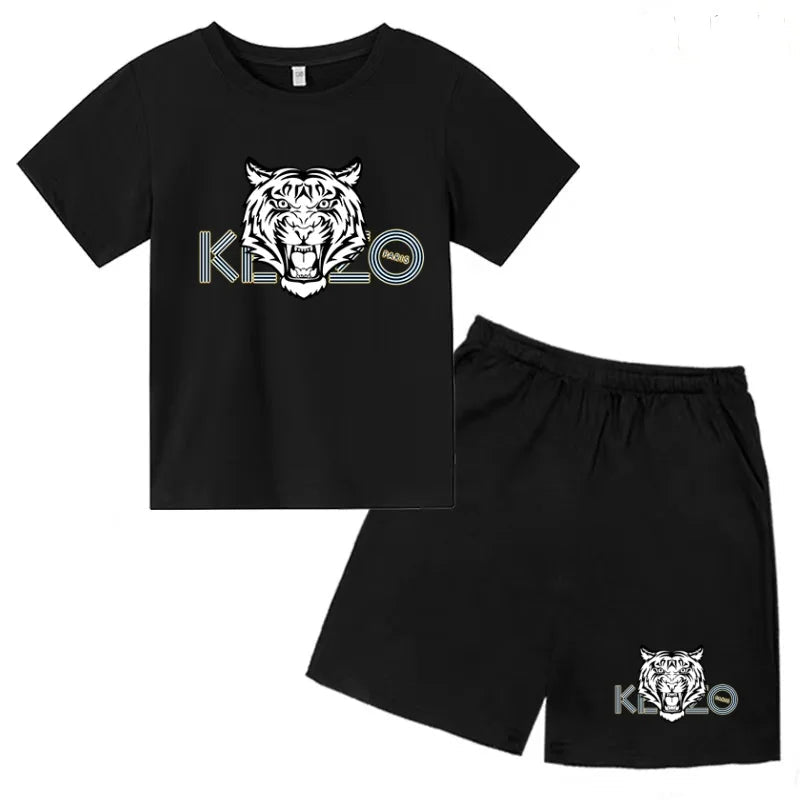 Children Summer Clothes Tiger Print T-shirt 3-12Yrs Boys Girls Short-sleeved Top+Shorts Casual Brand Fashion Sports Set Clothing - Astra Wear astrawear.ca