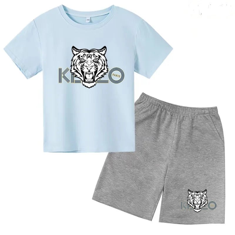 Children Summer Clothes Tiger Print T-shirt 3-12Yrs Boys Girls Short-sleeved Top+Shorts Casual Brand Fashion Sports Set Clothing - Astra Wear astrawear.ca