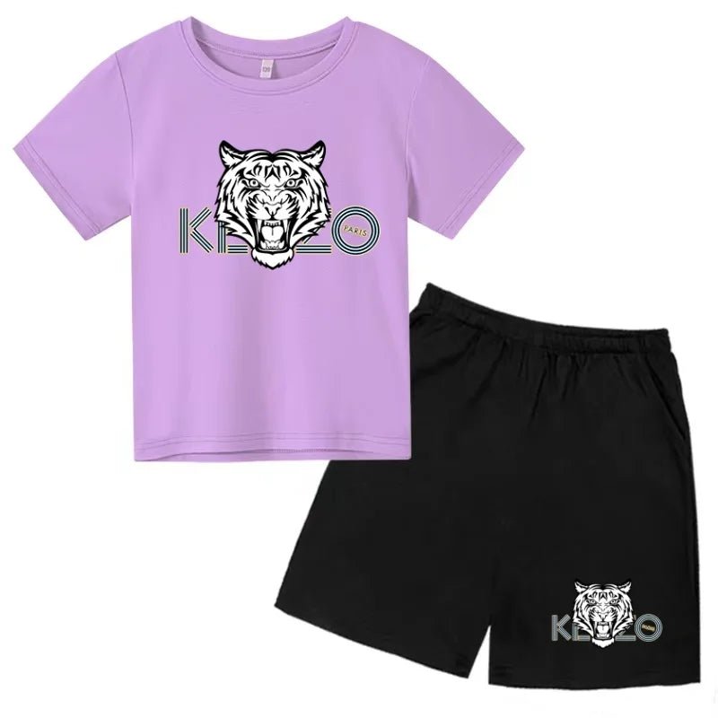 Children Summer Clothes Tiger Print T-shirt 3-12Yrs Boys Girls Short-sleeved Top+Shorts Casual Brand Fashion Sports Set Clothing - Astra Wear astrawear.ca
