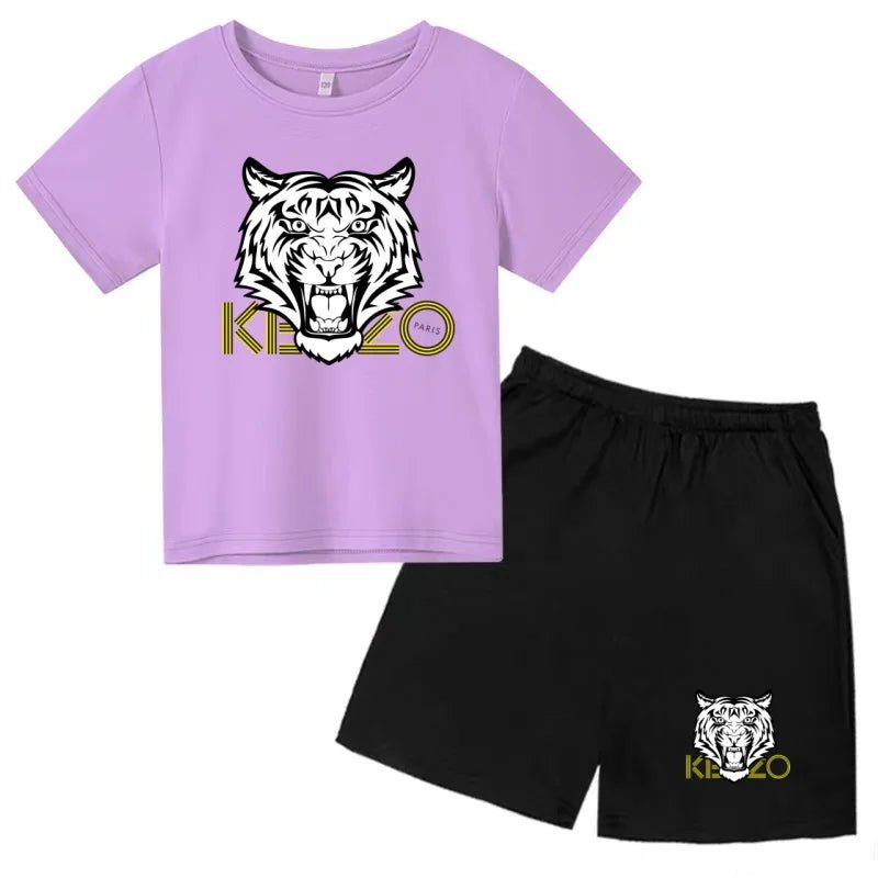 Children Summer Clothes Tiger Print T-shirt 3-12Yrs Boys Girls Short-sleeved Top+Shorts Casual Brand Fashion Sports Set Clothing - Astra Wear astrawear.ca