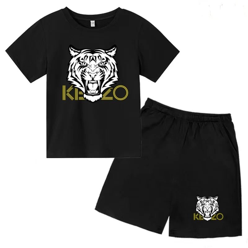 Children Summer Clothes Tiger Print T-shirt 3-12Yrs Boys Girls Short-sleeved Top+Shorts Casual Brand Fashion Sports Set Clothing - Astra Wear astrawear.ca