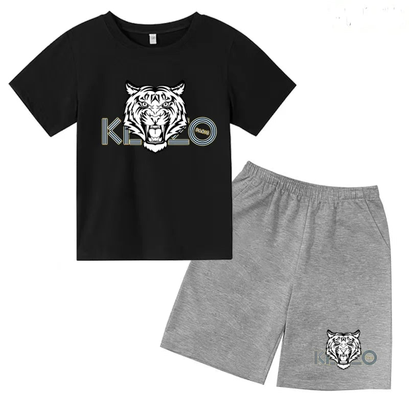 Children Summer Clothes Tiger Print T-shirt 3-12Yrs Boys Girls Short-sleeved Top+Shorts Casual Brand Fashion Sports Set Clothing - Astra Wear astrawear.ca