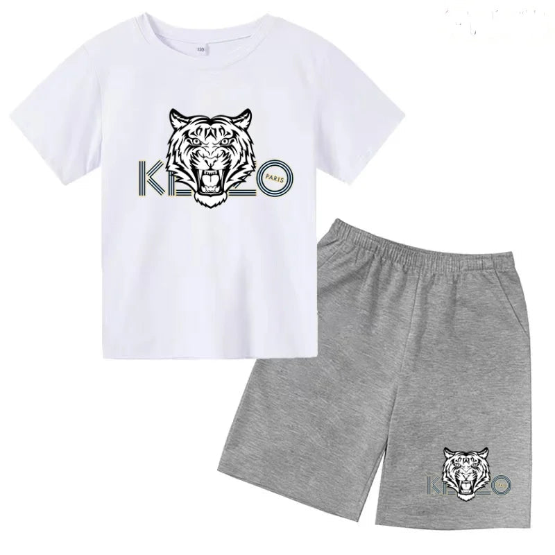 Children Summer Clothes Tiger Print T-shirt 3-12Yrs Boys Girls Short-sleeved Top+Shorts Casual Brand Fashion Sports Set Clothing - Astra Wear astrawear.ca
