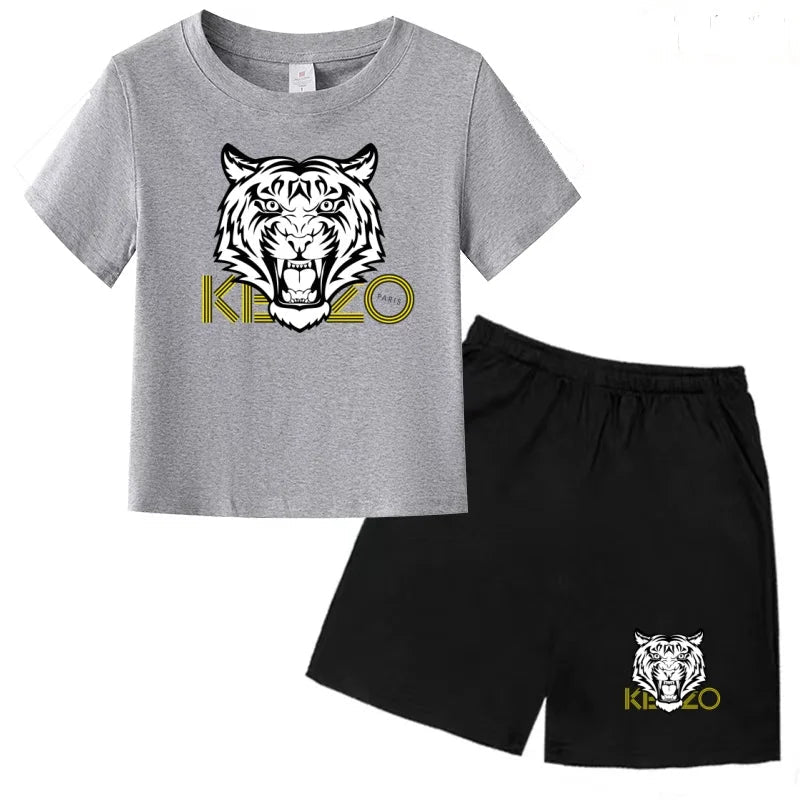 Children Summer Clothes Tiger Print T-shirt 3-12Yrs Boys Girls Short-sleeved Top+Shorts Casual Brand Fashion Sports Set Clothing - Astra Wear astrawear.ca