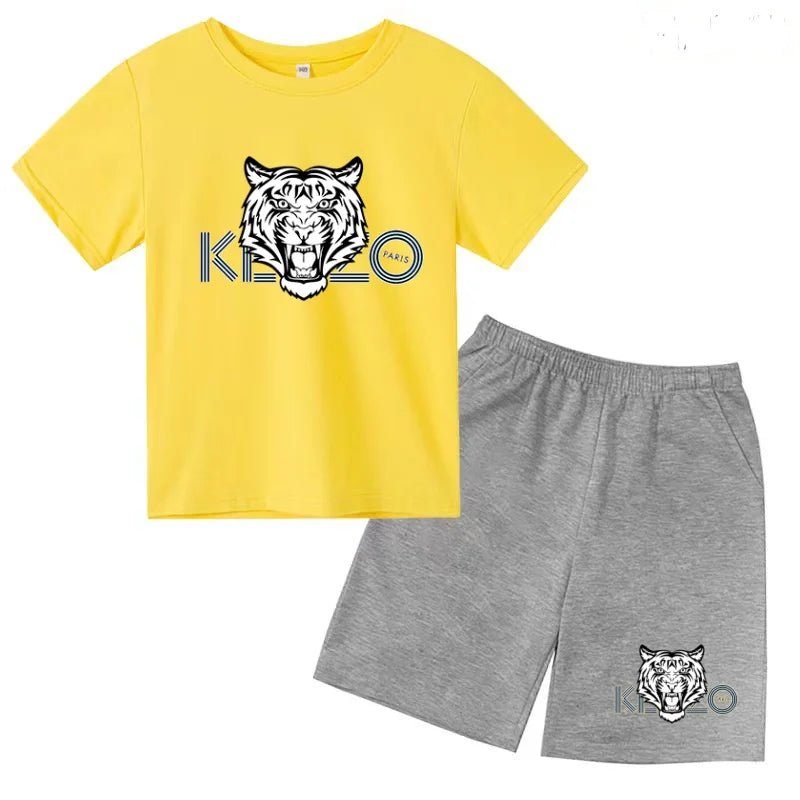 Children Summer Clothes Tiger Print T-shirt 3-12Yrs Boys Girls Short-sleeved Top+Shorts Casual Brand Fashion Sports Set Clothing - Astra Wear astrawear.ca