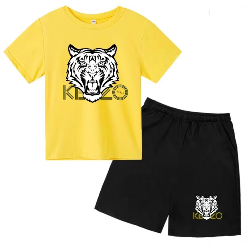 Children Summer Clothes Tiger Print T-shirt 3-12Yrs Boys Girls Short-sleeved Top+Shorts Casual Brand Fashion Sports Set Clothing - Astra Wear astrawear.ca