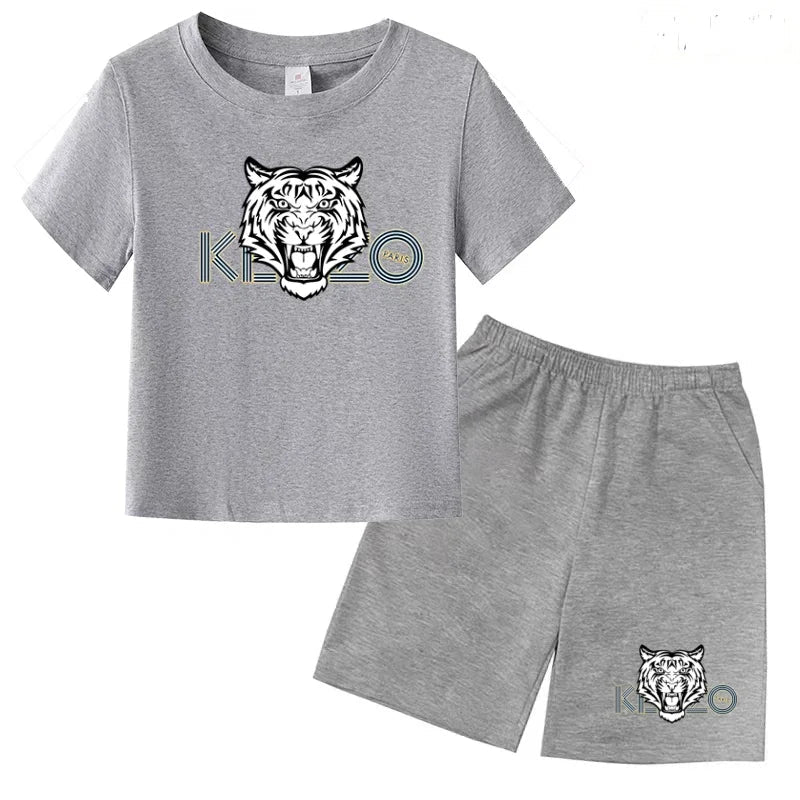 Children Summer Clothes Tiger Print T-shirt 3-12Yrs Boys Girls Short-sleeved Top+Shorts Casual Brand Fashion Sports Set Clothing - Astra Wear astrawear.ca