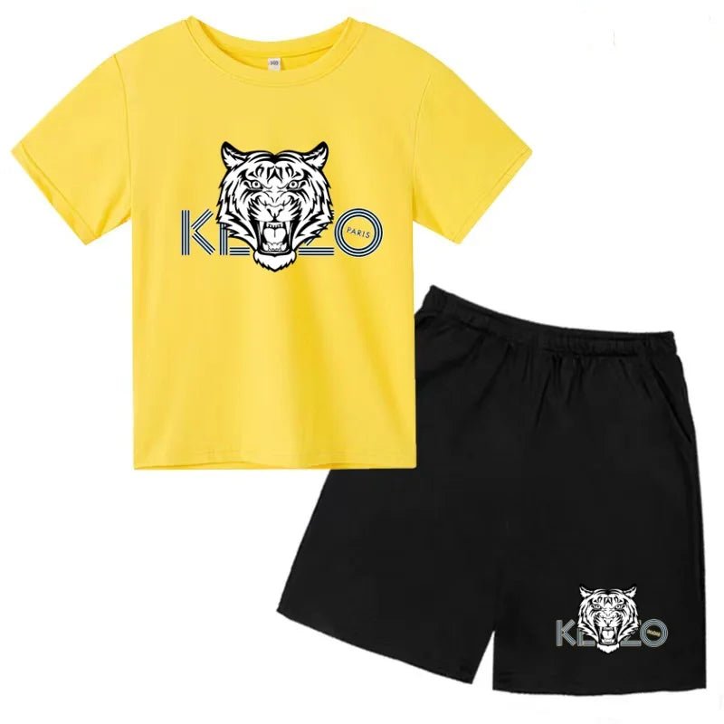 Children Summer Clothes Tiger Print T-shirt 3-12Yrs Boys Girls Short-sleeved Top+Shorts Casual Brand Fashion Sports Set Clothing - Astra Wear astrawear.ca