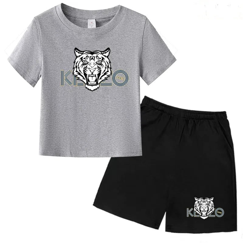 Children Summer Clothes Tiger Print T-shirt 3-12Yrs Boys Girls Short-sleeved Top+Shorts Casual Brand Fashion Sports Set Clothing - Astra Wear astrawear.ca