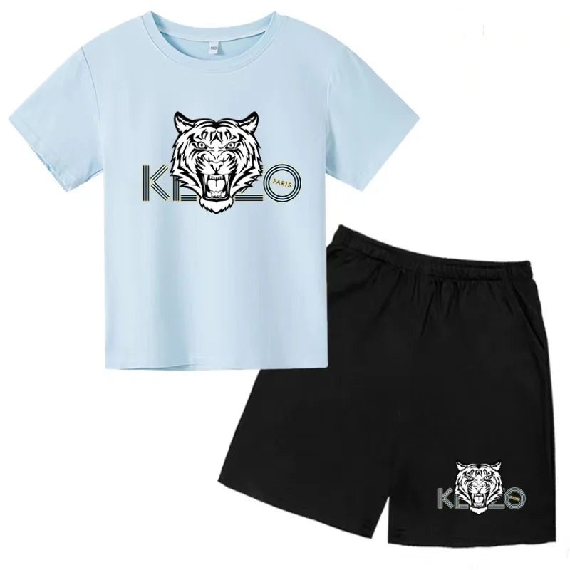 Children Summer Clothes Tiger Print T-shirt 3-12Yrs Boys Girls Short-sleeved Top+Shorts Casual Brand Fashion Sports Set Clothing - Astra Wear astrawear.ca