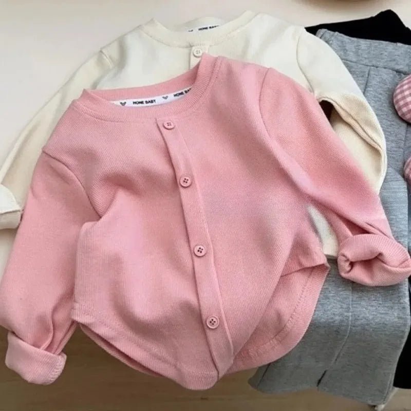 Children T-Shirts Slim Top Solid Color Fashion Breasted T-shirt Long Sleeve Girls Play Undershirt Kids Clothes for Girls - Astra Wear astrawear.ca