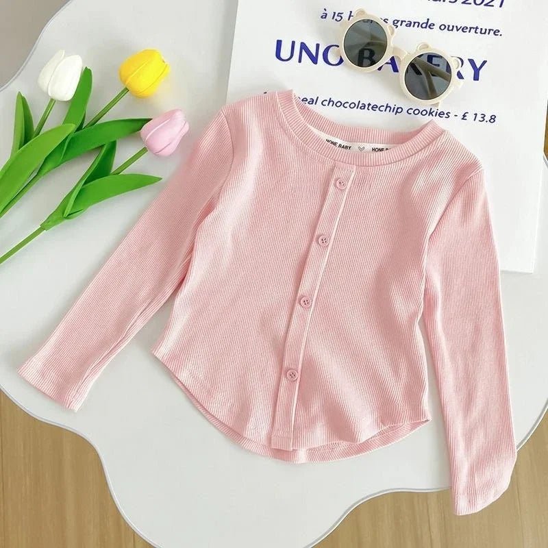 Children T-Shirts Slim Top Solid Color Fashion Breasted T-shirt Long Sleeve Girls Play Undershirt Kids Clothes for Girls - Astra Wear astrawear.ca