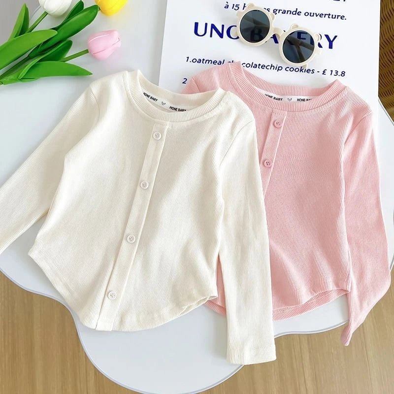 Children T-Shirts Slim Top Solid Color Fashion Breasted T-shirt Long Sleeve Girls Play Undershirt Kids Clothes for Girls - Astra Wear astrawear.ca