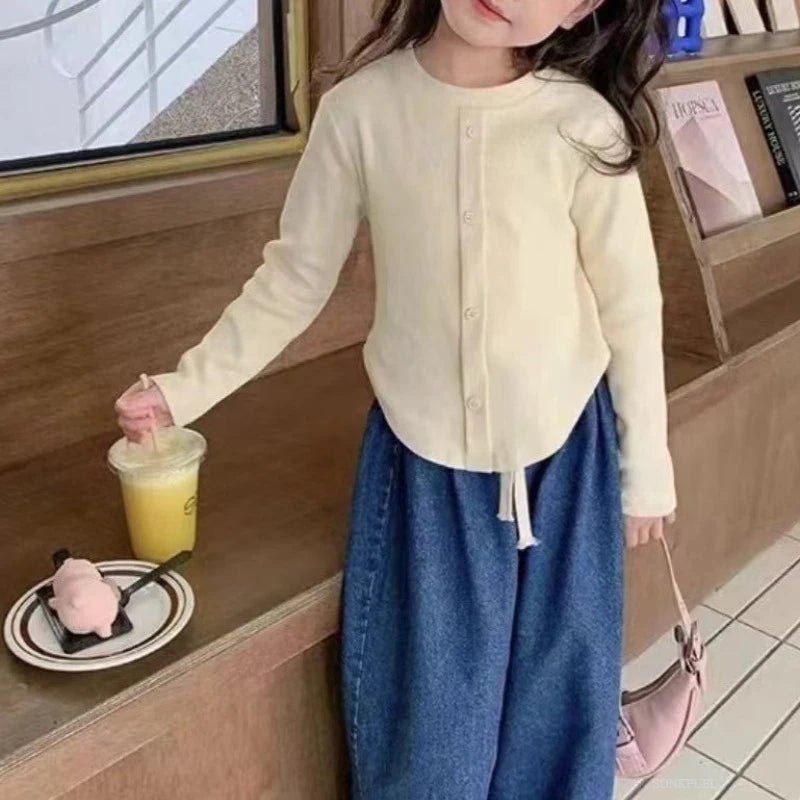 Children T-Shirts Slim Top Solid Color Fashion Breasted T-shirt Long Sleeve Girls Play Undershirt Kids Clothes for Girls - Astra Wear astrawear.ca