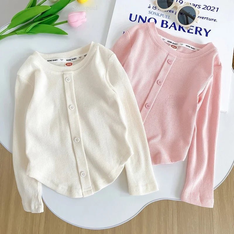 Children T-Shirts Slim Top Solid Color Fashion Breasted T-shirt Long Sleeve Girls Play Undershirt Kids Clothes for Girls - Astra Wear astrawear.ca