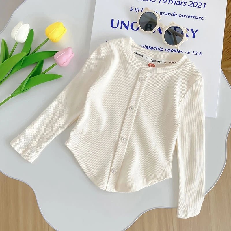 Children T-Shirts Slim Top Solid Color Fashion Breasted T-shirt Long Sleeve Girls Play Undershirt Kids Clothes for Girls - Astra Wear astrawear.ca