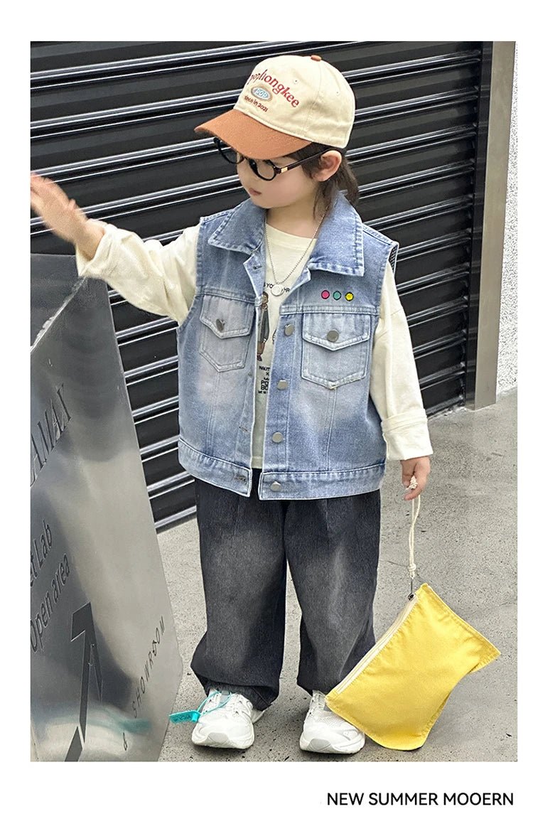Children Vintage Denim Vest for Baby Boy Casual Sleeveless Denim Jacket Outfit Kids Fashion Waistcoat Tops 2 3 4 5 6 7 8 9 10 11 - Astra Wear astrawear.ca