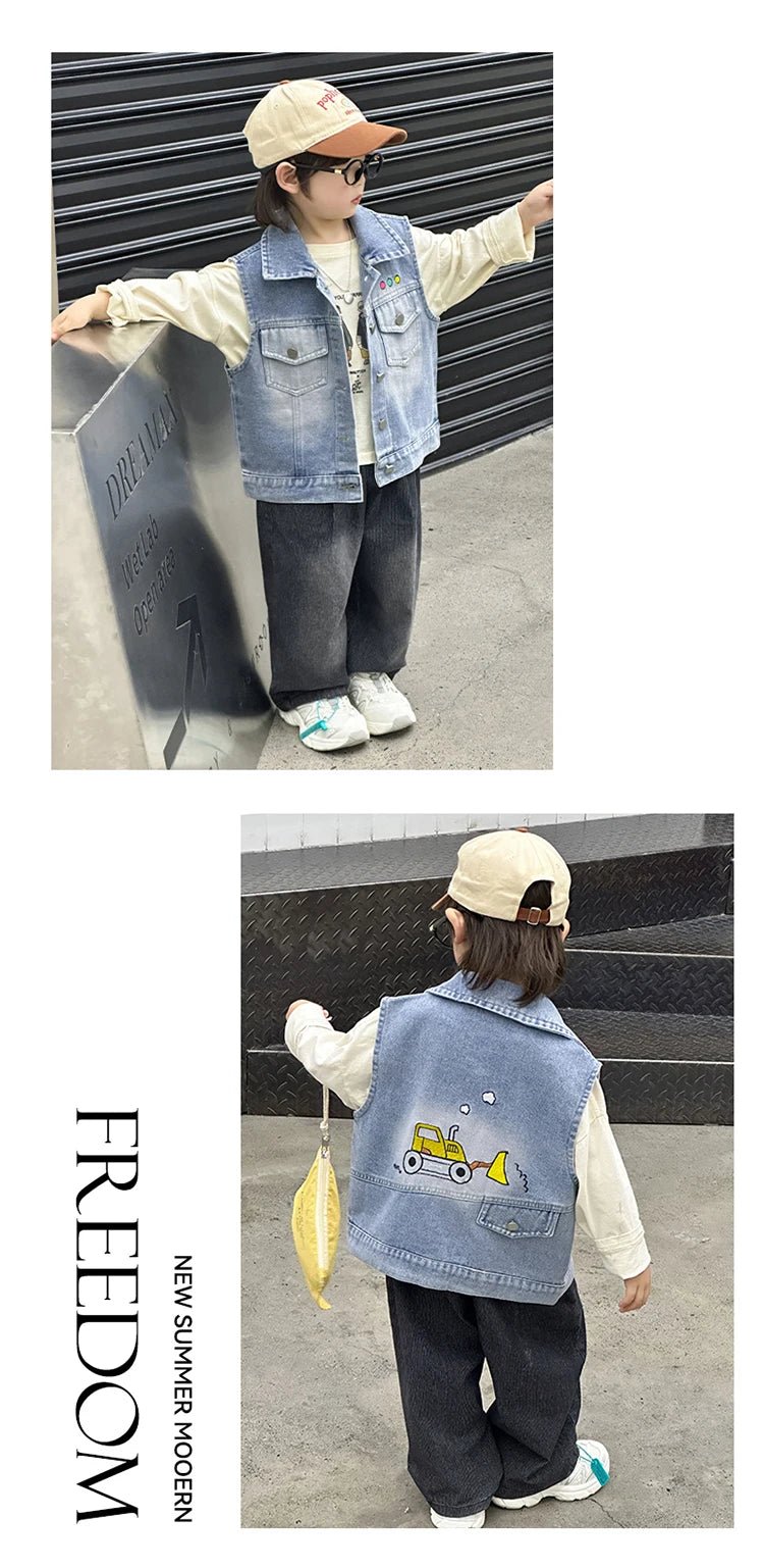 Children Vintage Denim Vest for Baby Boy Casual Sleeveless Denim Jacket Outfit Kids Fashion Waistcoat Tops 2 3 4 5 6 7 8 9 10 11 - Astra Wear astrawear.ca