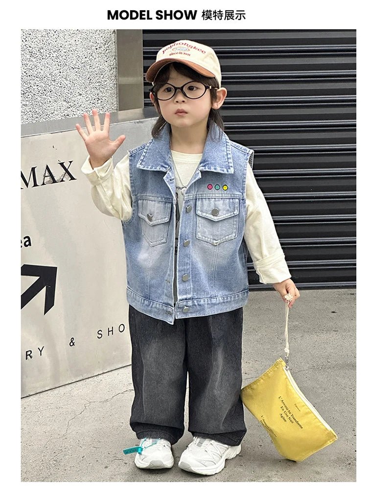 Children Vintage Denim Vest for Baby Boy Casual Sleeveless Denim Jacket Outfit Kids Fashion Waistcoat Tops 2 3 4 5 6 7 8 9 10 11 - Astra Wear astrawear.ca