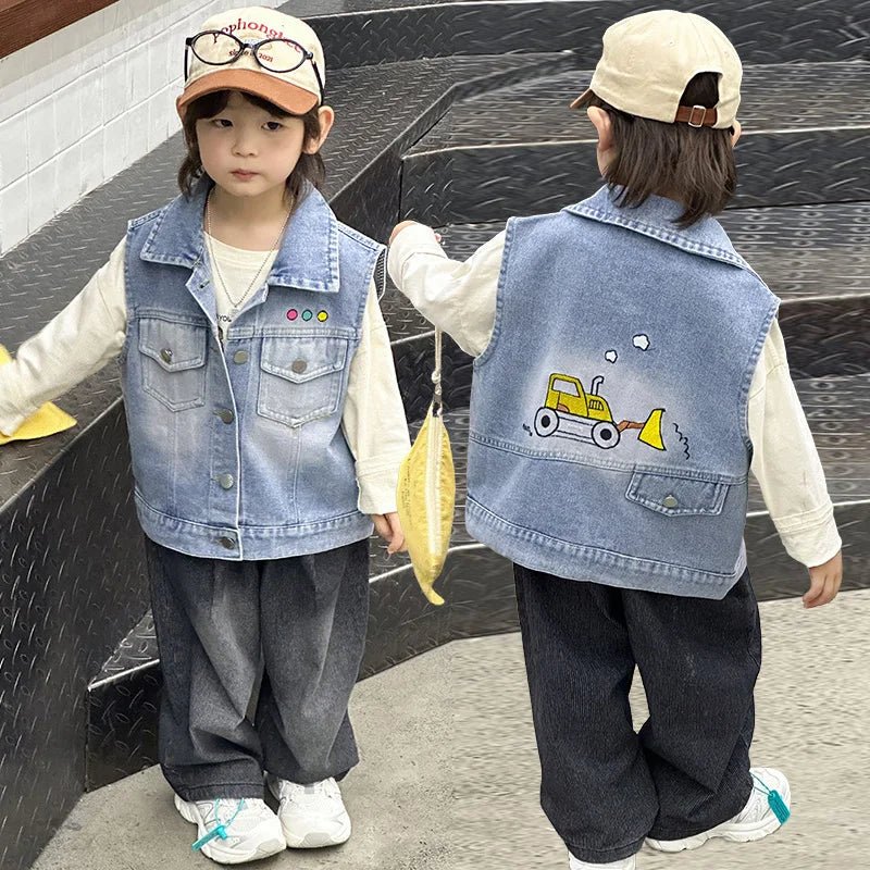 Children Vintage Denim Vest for Baby Boy Casual Sleeveless Denim Jacket Outfit Kids Fashion Waistcoat Tops 2 3 4 5 6 7 8 9 10 11 - Astra Wear astrawear.ca