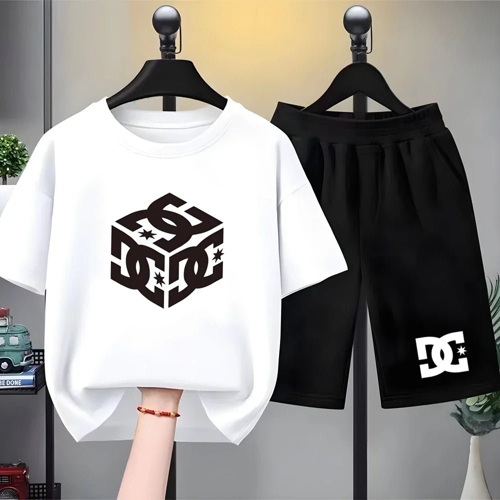 Children White T-Shirt Two-Piece Set Short-Sleeved+Shorts Summer Boy Girl Toddler 3-12 Years Casual Fashion Cool Brand Set - Astra Wear astrawear.ca
