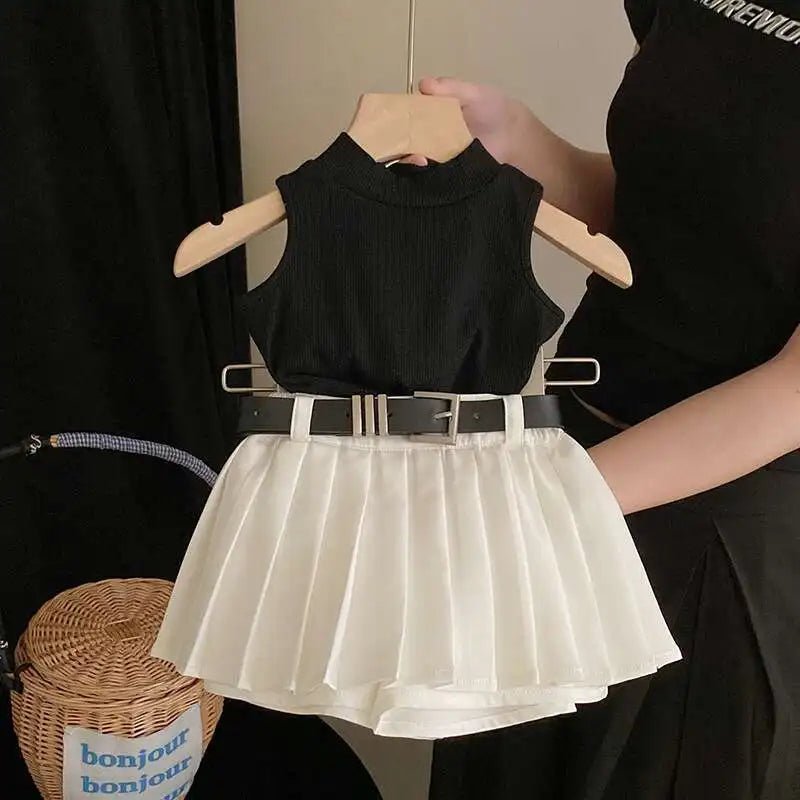 Childrens Clothing 2024 Summer New Girl's Fashion Tank Top Sweet Cool Fashion Skirt Set Baby Girl Sweet Simple Clothes - Astra Wear astrawear.ca