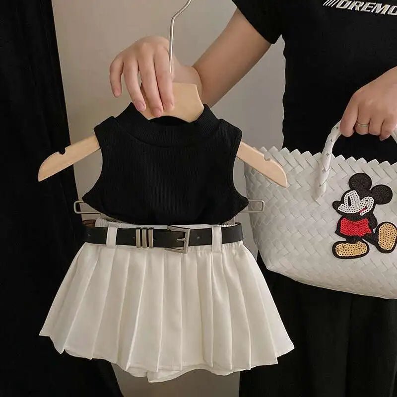 Childrens Clothing 2024 Summer New Girl's Fashion Tank Top Sweet Cool Fashion Skirt Set Baby Girl Sweet Simple Clothes - Astra Wear astrawear.ca