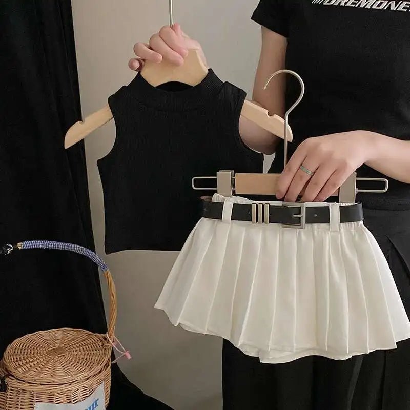 Childrens Clothing 2024 Summer New Girl's Fashion Tank Top Sweet Cool Fashion Skirt Set Baby Girl Sweet Simple Clothes - Astra Wear astrawear.ca