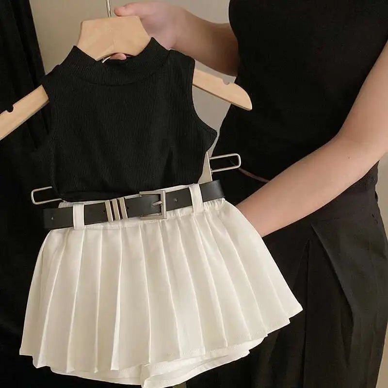 Childrens Clothing 2024 Summer New Girl's Fashion Tank Top Sweet Cool Fashion Skirt Set Baby Girl Sweet Simple Clothes - Astra Wear astrawear.ca