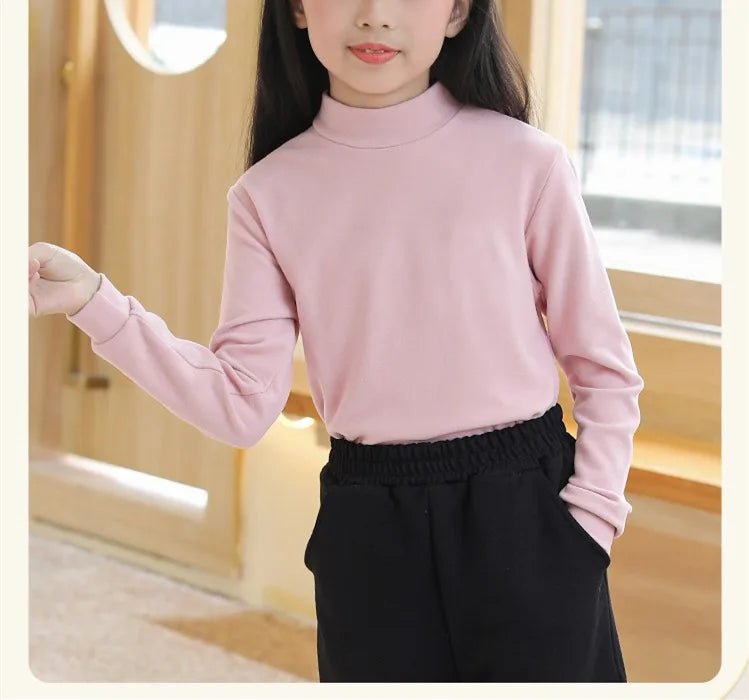 Children's Clothing Boys Girls Winter Thermal T-shirts Turtleneck Solid Long Sleeve Soft Warm Fleece Bottoming Shirts Kids Tops - Astra Wear astrawear.ca
