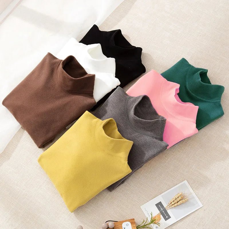Children's Clothing Boys Girls Winter Thermal T-shirts Turtleneck Solid Long Sleeve Soft Warm Fleece Bottoming Shirts Kids Tops - Astra Wear astrawear.ca