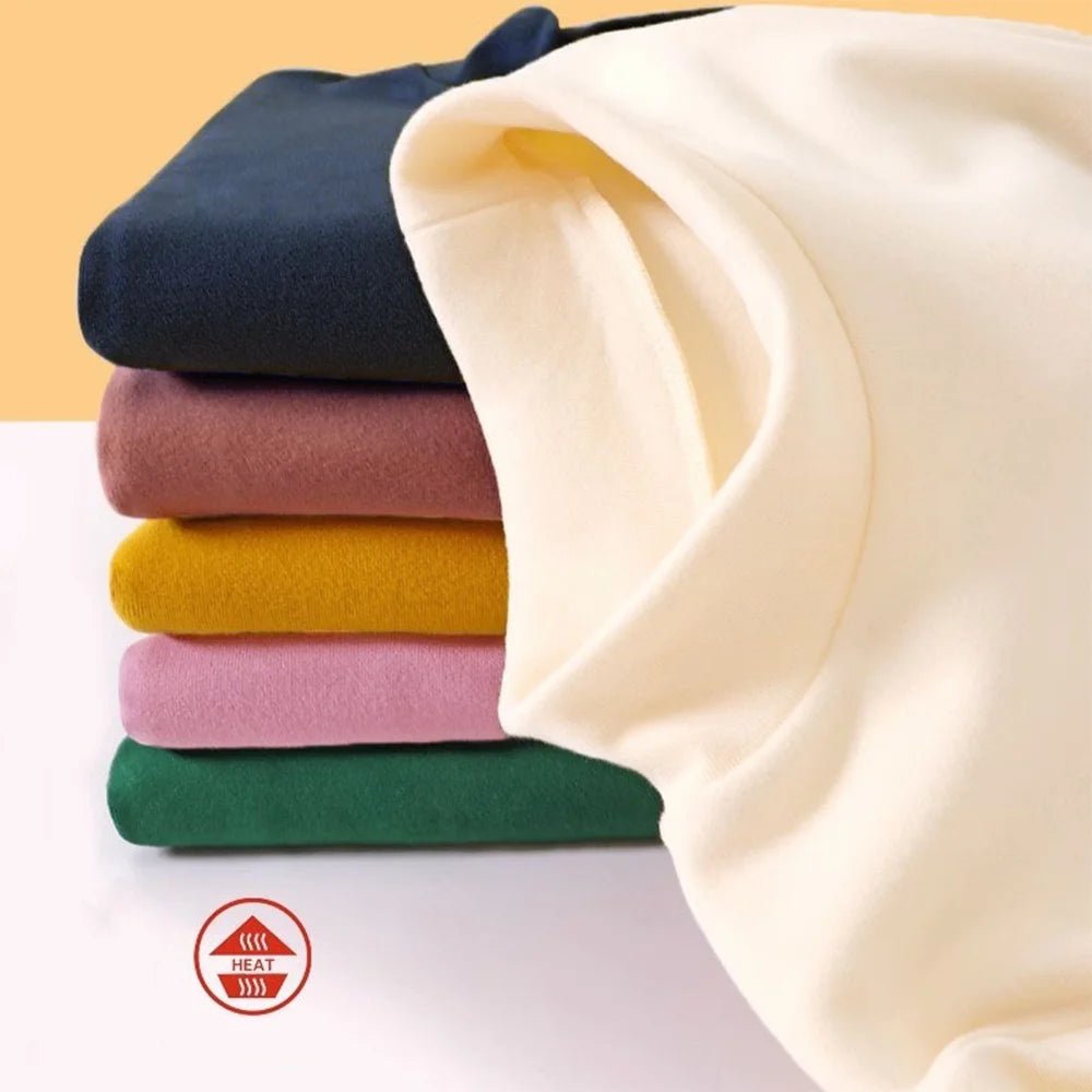Children's Clothing Boys Girls Winter Thermal T-shirts Turtleneck Solid Long Sleeve Soft Warm Fleece Bottoming Shirts Kids Tops - Astra Wear astrawear.ca